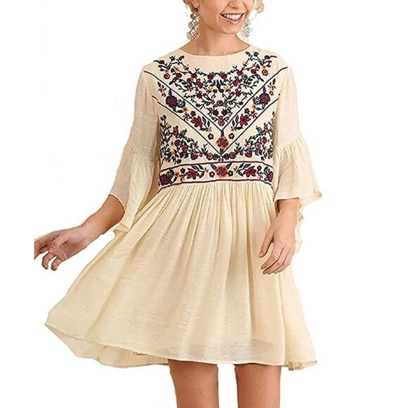 Umgee Boho Bliss Cream Floral Embroidered Dress - Picture 2 of 15